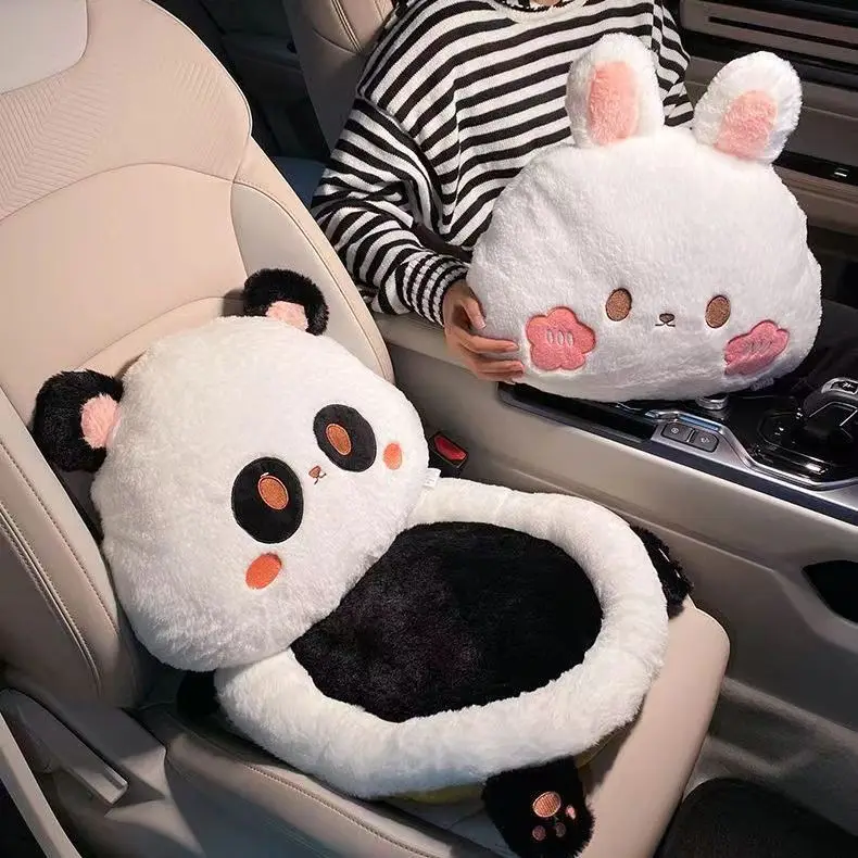 2023 New Cartoon Cute Rabbit Plush Four Seasons Universal Soft Seat Cushion Lumbar Support Car  Headrest Neckpillow