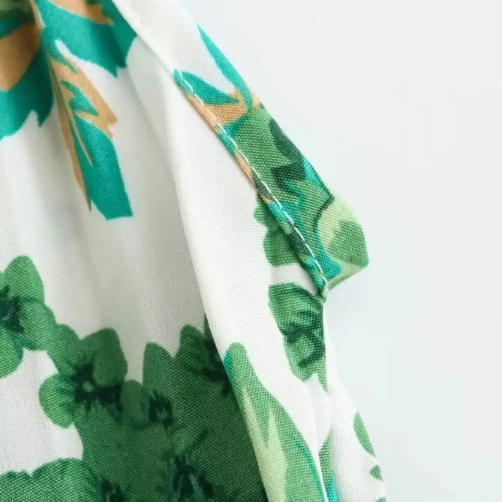 Abito estivo con stampa floreale verde Abito americano a trapezio con cinturino per spaghetti senza maniche Abiti larghi di media lunghezza Abiti da festa in spiaggia per le vacanze