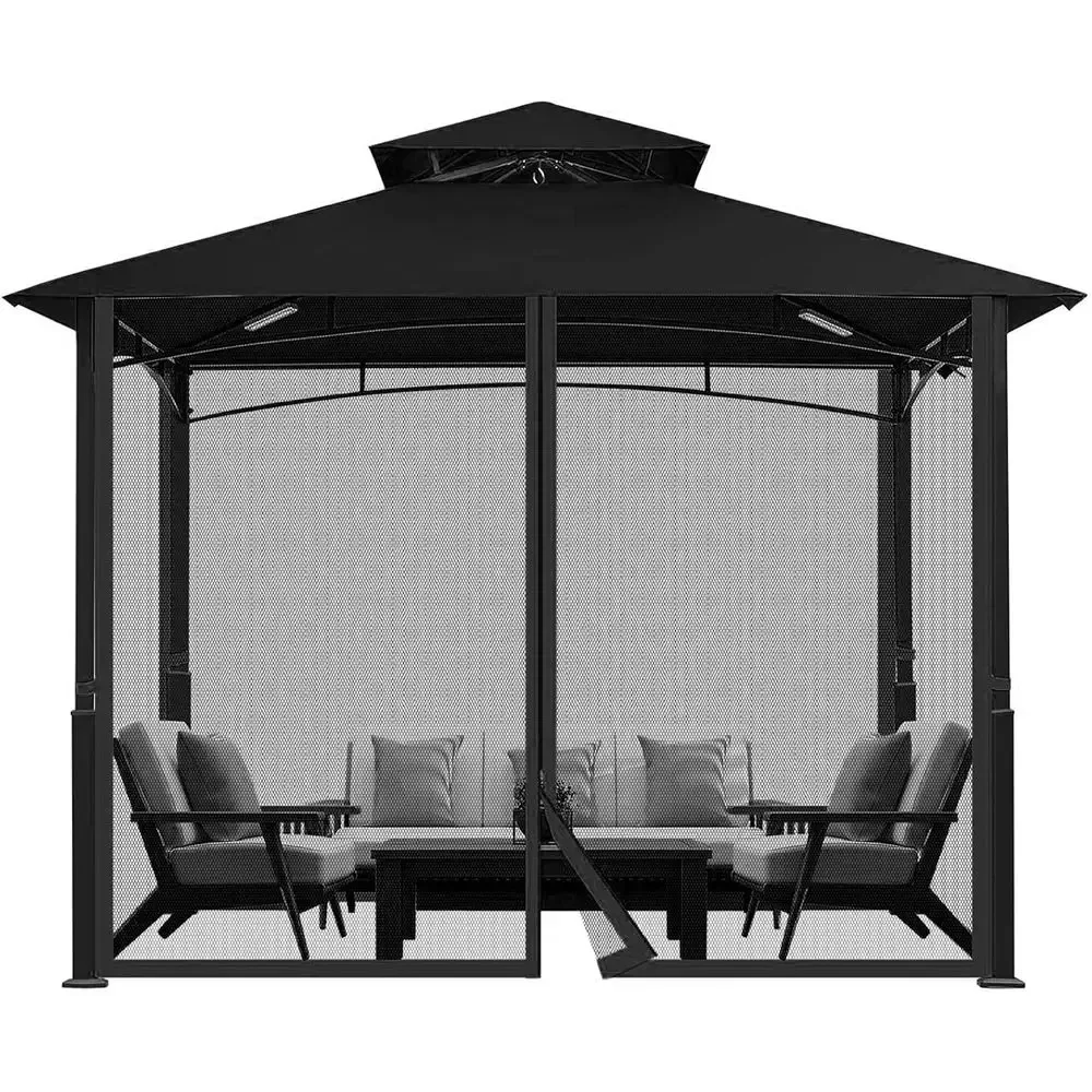 4-Piece Black Mosquito Net with Zip Closure for 10x10' Gazebo Privacy