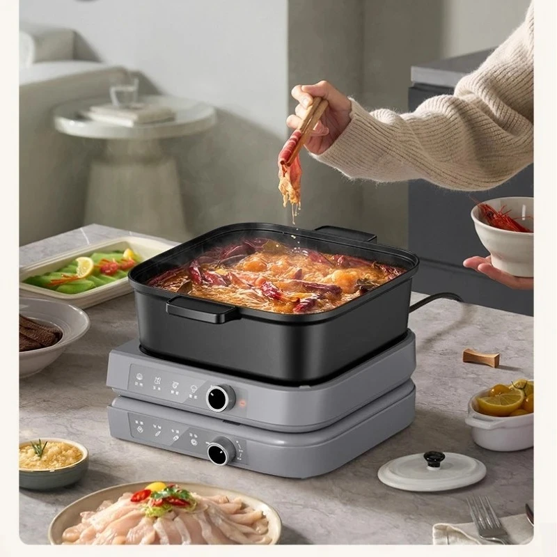 Double‑Layer Stackable Split Electric Cooking Pot, Large‑Capacity Electric Hotpot Frying Pan for Home Cooking