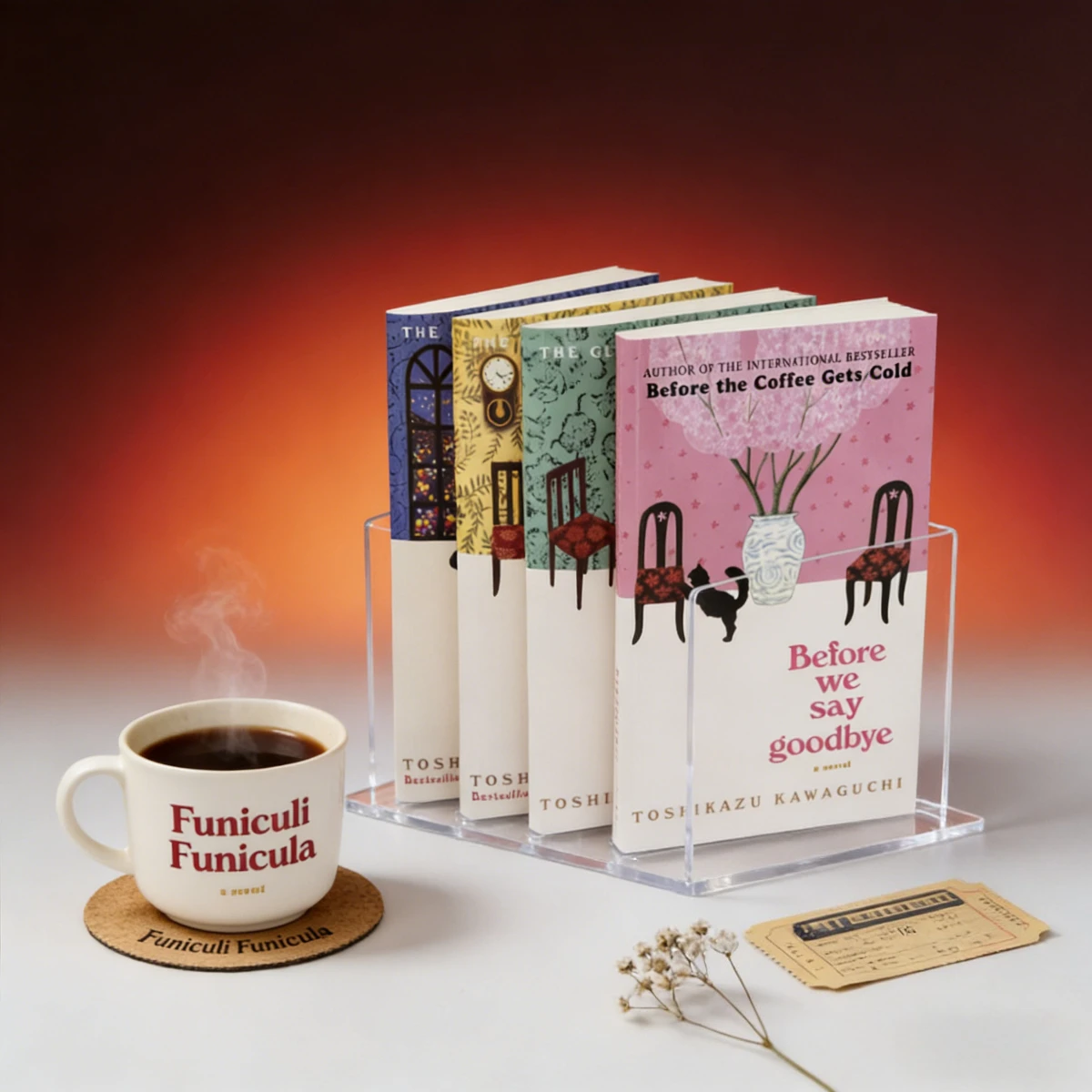 

Тосиказу Кавагучи. 4 книги: «До того, как кофе охладится, пока не забудется воспоминание», «Рассказы из кафе, пока мы не попрощаемся».