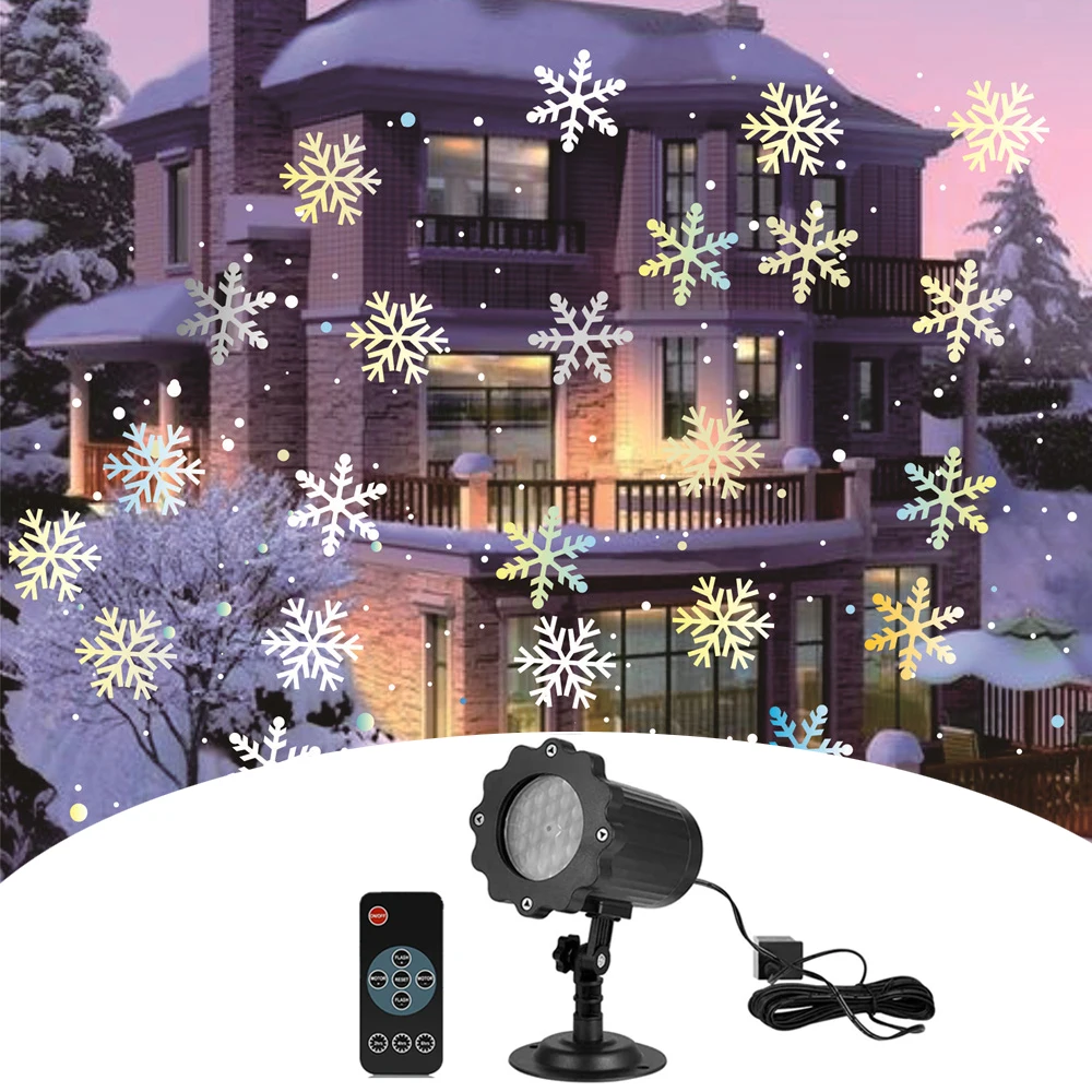 

Holiday Snowflake Projector Light LED Snowstorm Projection Lamp Remote Control Timing for Wedding New Year Halloween Home Party