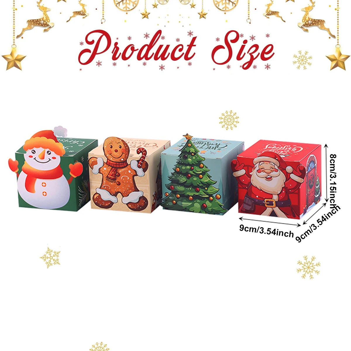 12 Pcs Christmas Paper Gift Boxes Snowman Xmas Tree Cartoon Apple Candy Box Gingerbread Man Santa Claus Cardboard Snacks Case