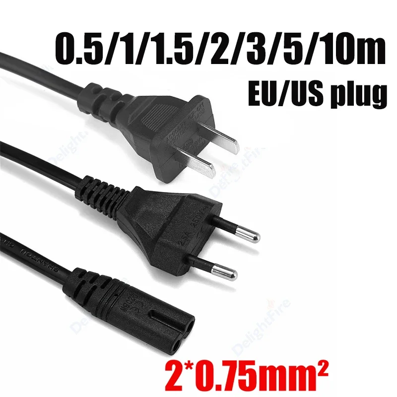 Black 2 Pin EU US to IEC C7 Extension Cable Figure 8 Power Supply Cord for Dell Laptop Canon LG Epson Printer Radio XBOX PS4