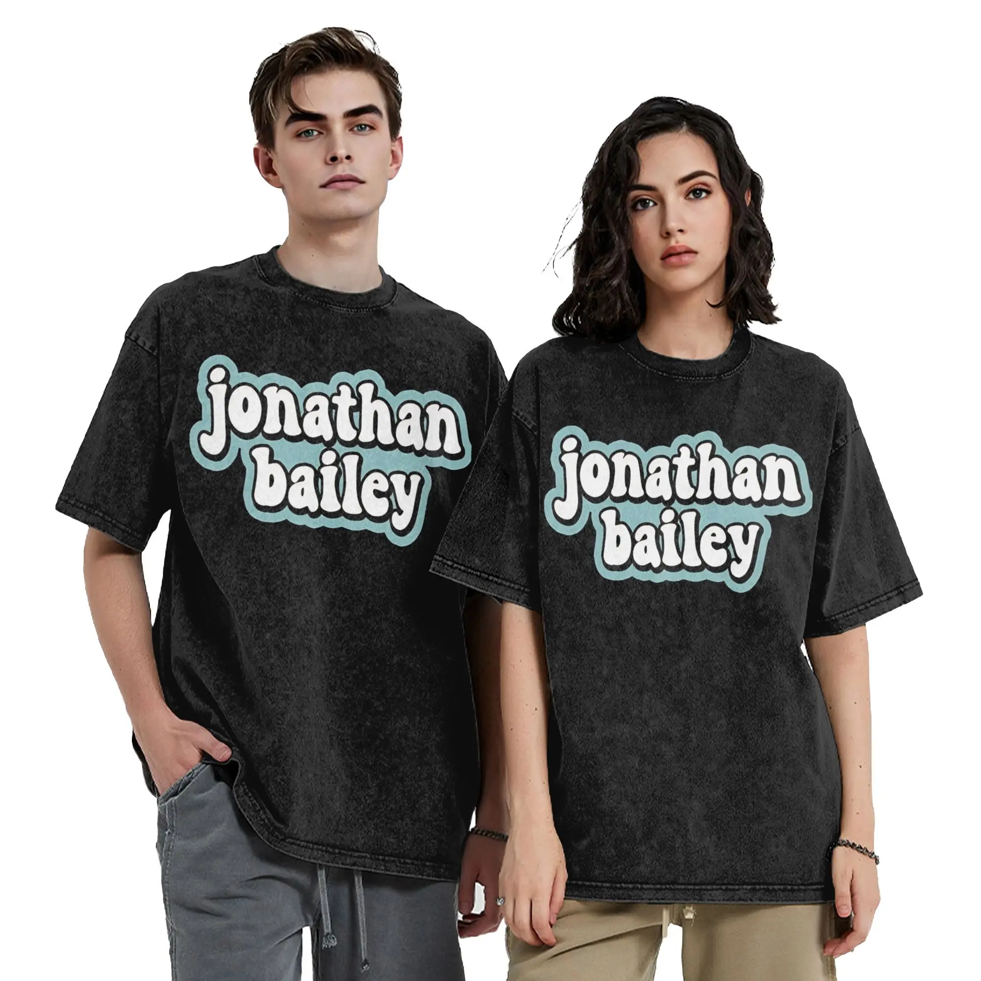 Washed T Shirt Jonathan Bailey Logo Hip Hop T-Shirt Oversize  Streetwear Short Sleeve Graphic Tops Tee Shirt for Men Women
