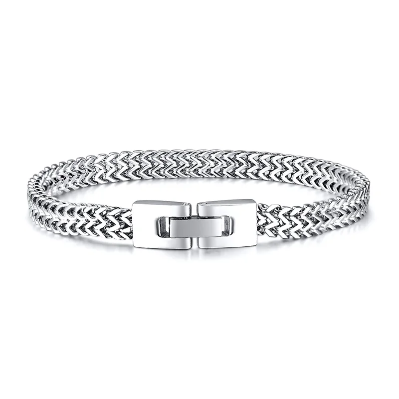 Stylish Mens Stainless Steel 6.5MM Two-strand Wheat Chain Bracelets Punk Biker Male Bracelet 8.26\