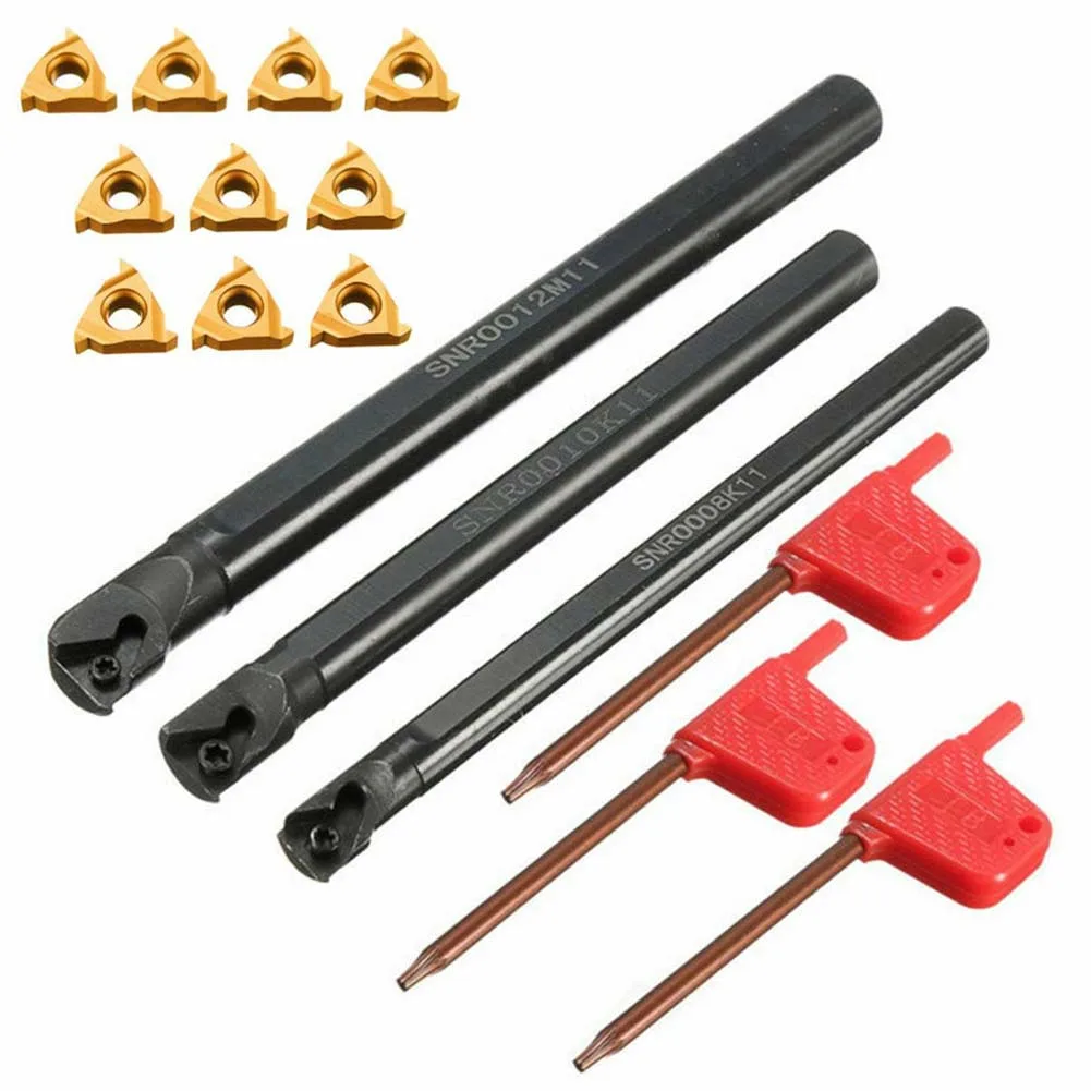 

Complete Lathe Holder Set SNR0008K11 SNR0010K11 SNR0012M11 with 10PCS Carbide Inserts for Steel and Cast Iron Processing