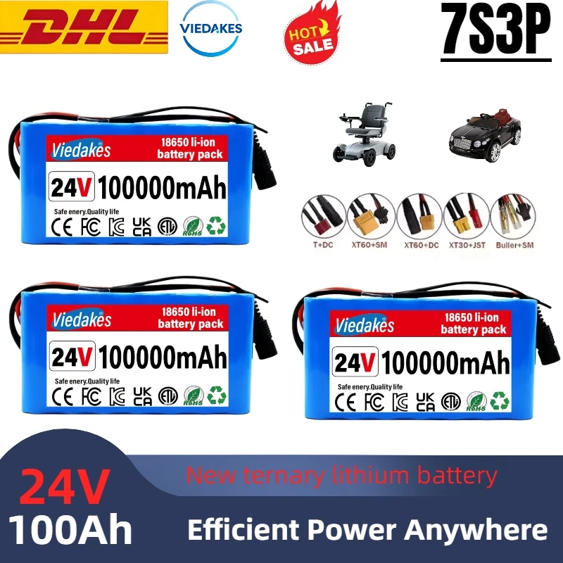 24V 100000mAh 7S3P 18650 Lithium-ion Battery Pack  with BMS for Scooters Electric Wheelchairs,camping.