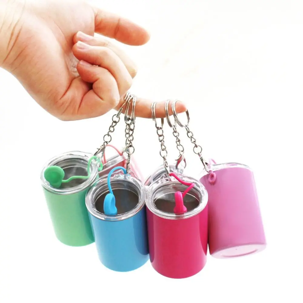 Stainless Steel Water Cup Keychain Shot Glass Coffee Cup Straw Cup Keyring Decoration Leak-proof Drinking Cup Pendant