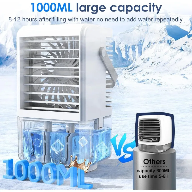 Climatizzatori portatili, unità CA portatile 4 in 1 con 3 velocità 2 nebulizzazione, 90 °   Ventola di raffreddamento oscillante con timer 7 colori notturni