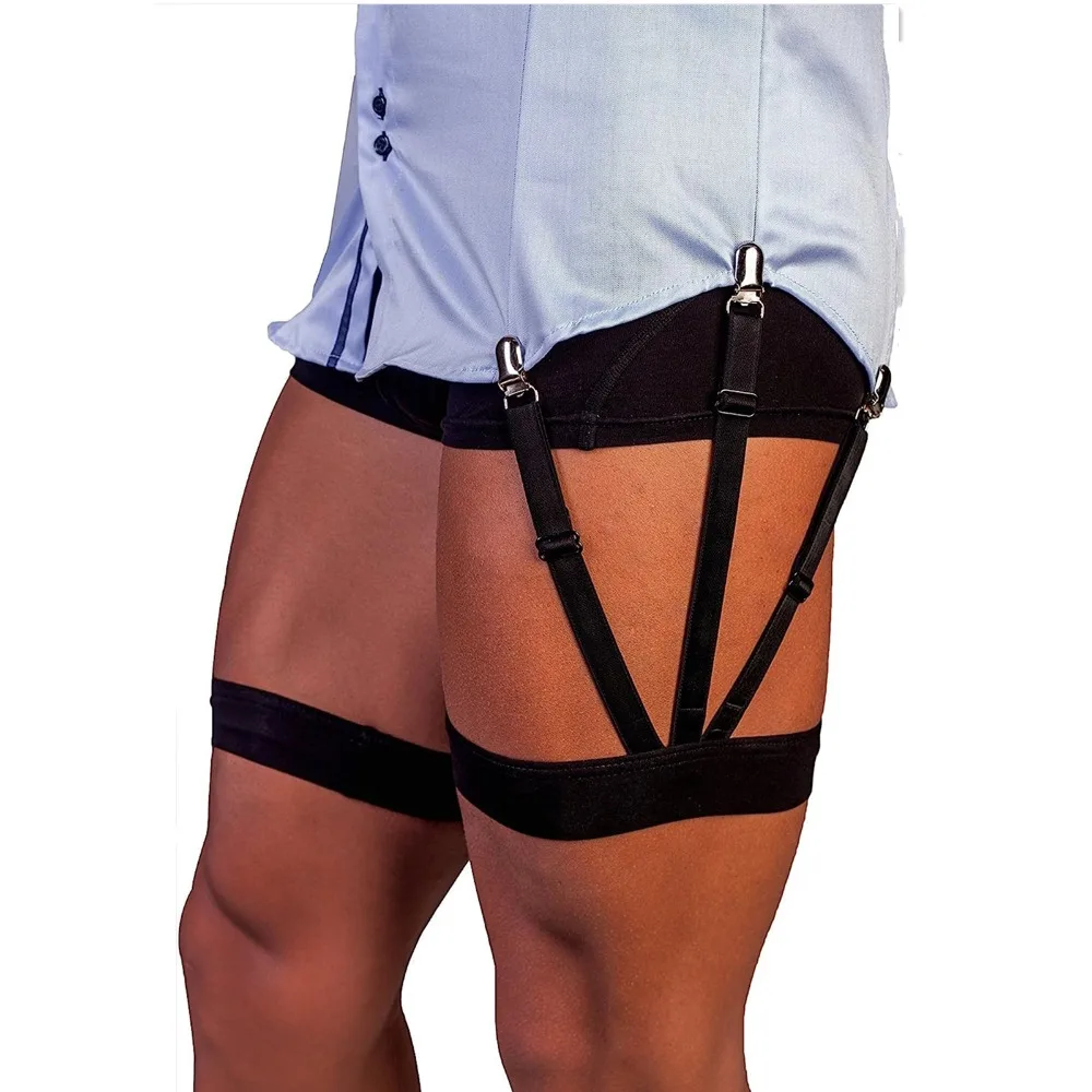 الفخذ الدائري الحمالة الرجال النساء المضادة للانزلاق التجاعيد المعادن الأسود قميص كليب عالية مرونة قابل للتعديل الرباط حزام للجنسين الرباط حزام #4