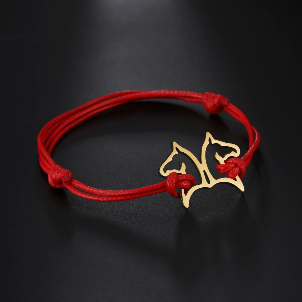 Openwork Double Horse Head Pendant Bracelet Stainless Steel Adjustable Bracelet Fashion Jewelry for Men Women Birthday Gifts