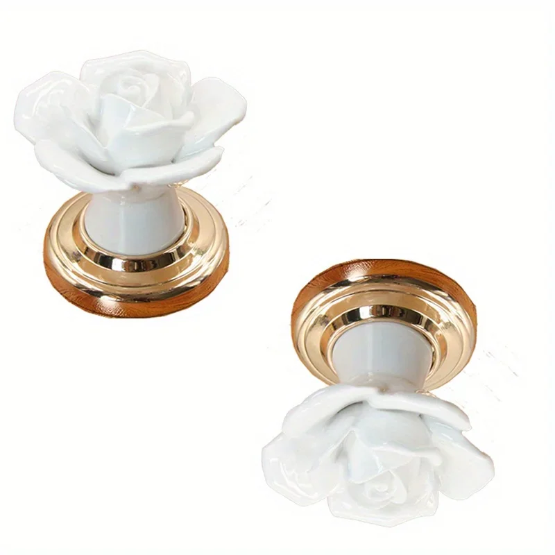 4pcs 현대 미니멀 패션 가구 핸들 하드웨어 캐비닛 찬장 인쇄 단일 구멍 로즈 세라믹 핸들 꽃 로즈