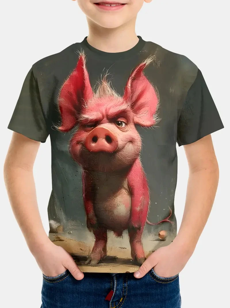 

Pig Graphics T-Shirt Casual Men's Short Sleeved Animal Tees Summer Mens Clothing Loose T-Shirt For Male Oversized Tees Y2k Tops
