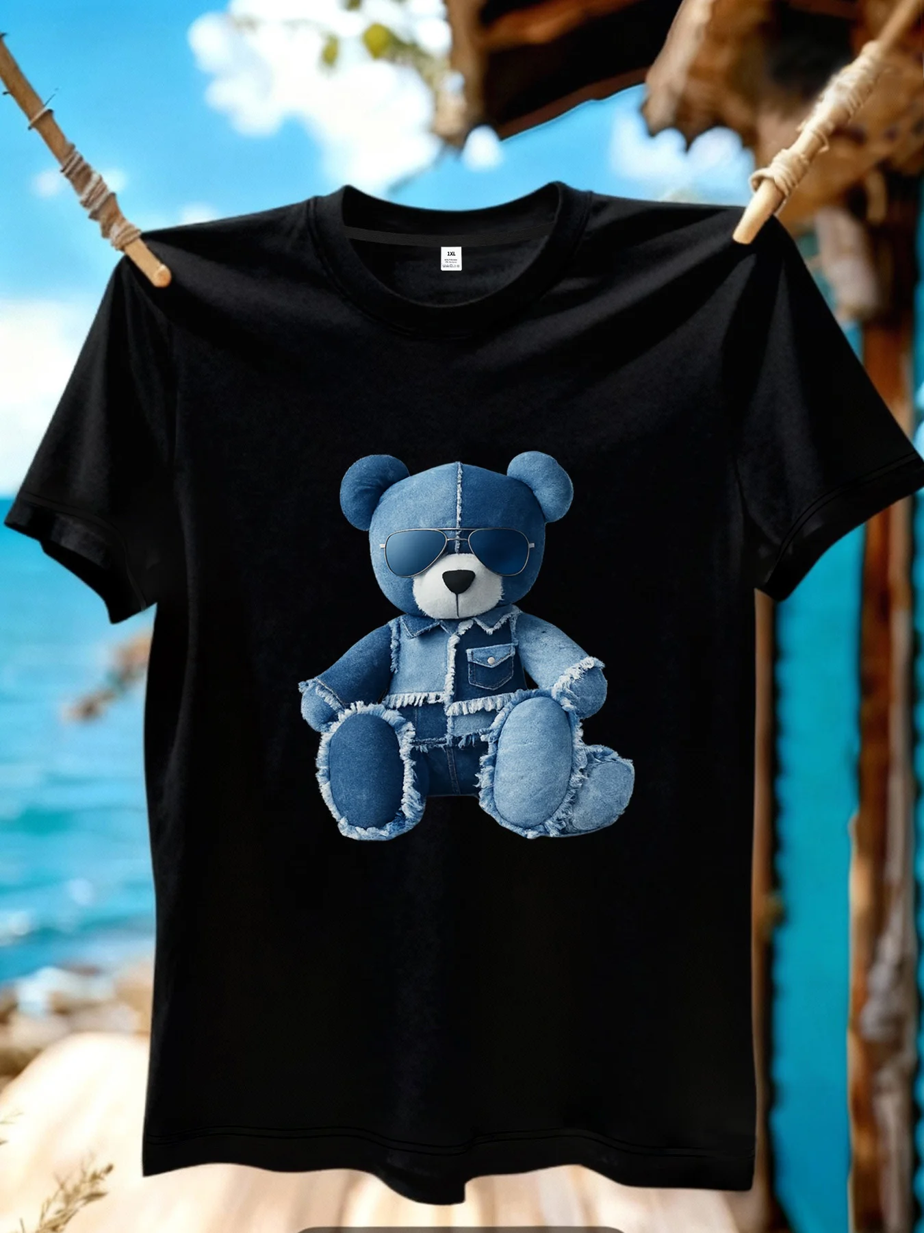 

【YJ01170】Blue Small Bear Pattern Print Plus Size Women's T-Shirt Summer Casual Short Sleeve Top Fashionable Versatile Clothing
