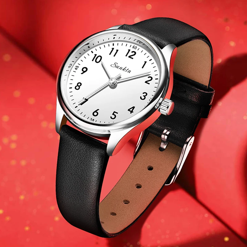LIGE Orologio da donna al quarzo da donna dal design semplice in bianco e nero, cinturino in pelle casual, orologio da regalo con braccialetto femminile impermeabile