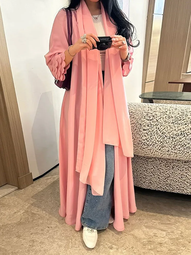 

Autumn Casual Long Sleeve Cardigans Robe Women's Fashion V-neck Solid Color Chiffon Coats Elegant Irregular Loose Long Jackets