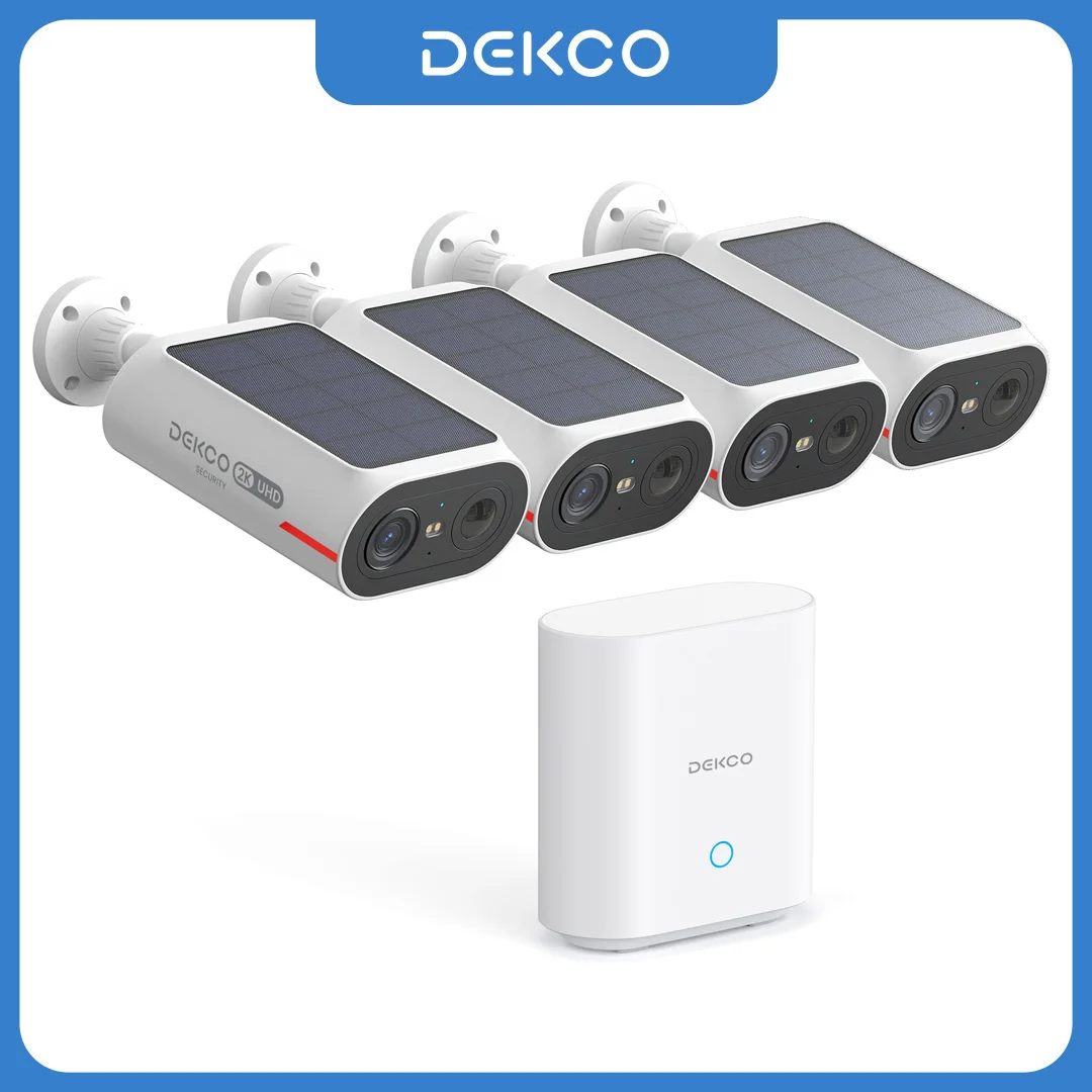 Dekco 3MP نظام الكاميرا الشمسية 4 كام كيت نظام الكاميرا اللاسلكية في الهواء الطلق 5000mAh بطارية واي فاي كاميرا AI كشف كاميرا CCTV مجموعة #1