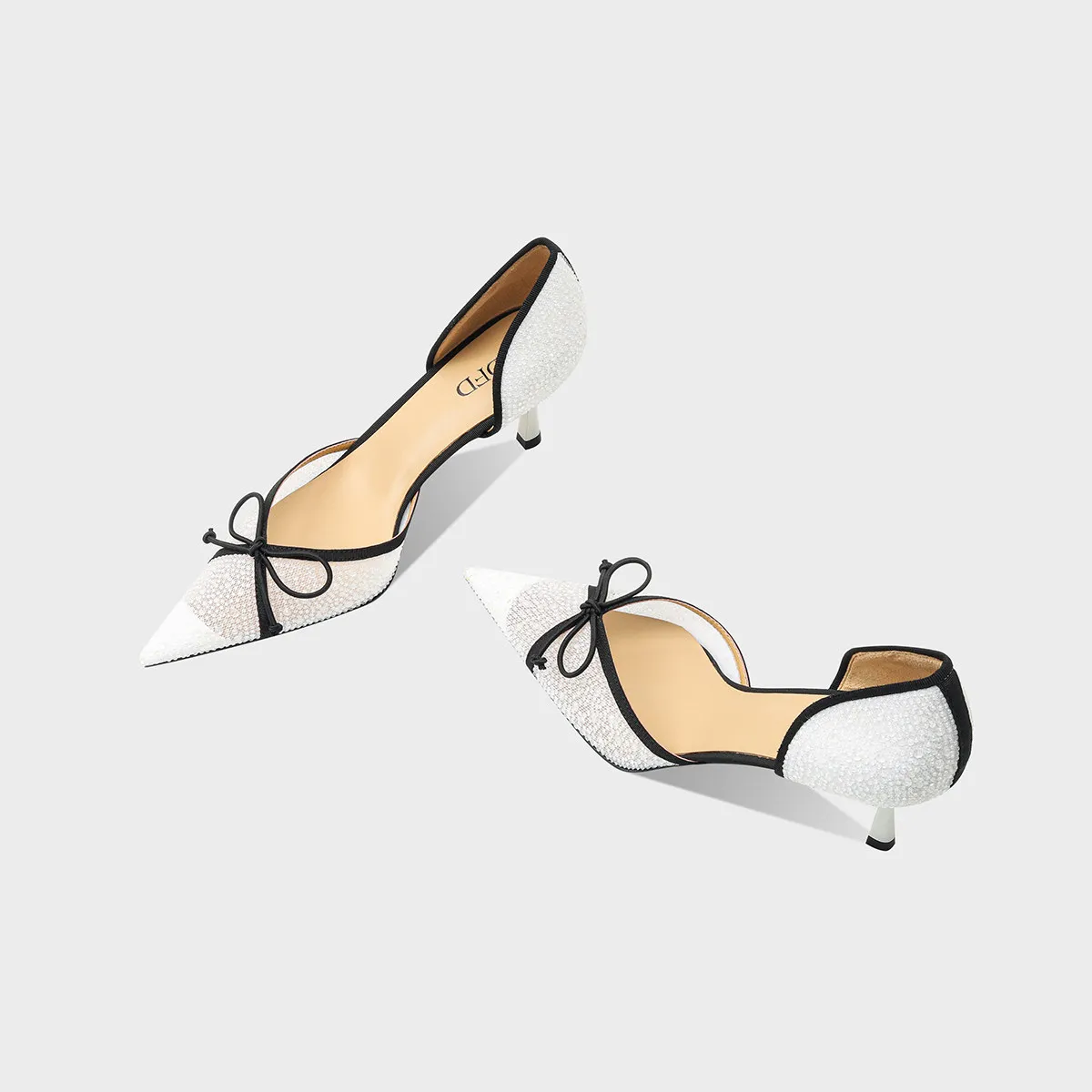 Spring and summer new pointed hollow rhinestone mesh bow sandals party dress versatile slim heel high-heeled women's shoes