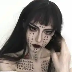 Halloween Grudge Tattoo Waterproof Temporary Tattoo Lasting Fake Tattoo Japanese Symbol Face Tattoo Goth Horrifying Mummy Tattoo