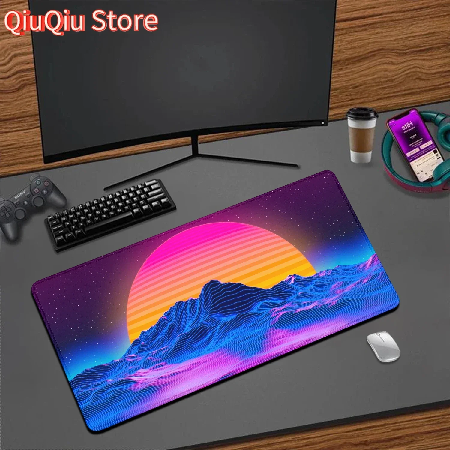 

Neon Mouse Pad Retro Great Wave Pink Purple Mousepad Gaming Offices Accessories Keyboard Pad Gift Computer Pc Gamer Desk Mat