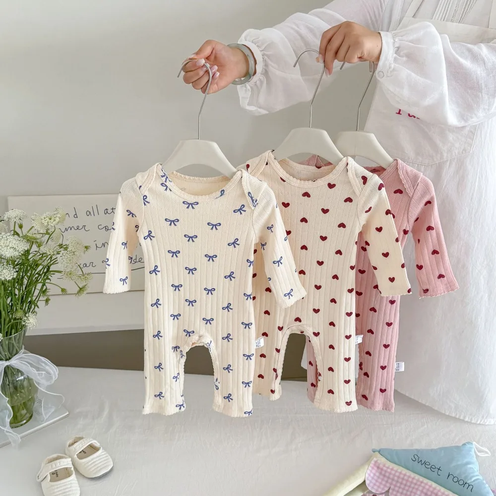 INS Autumn Newborn Baby Romper 0-2Years Cute Boy Girl Long Sleeve O-Neck Heart Pattern Cotton Jumpsuit Outfits Clothes