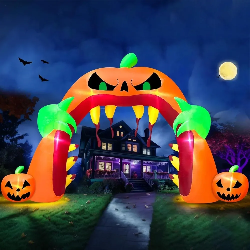 

16 FT Long 10 FT Tall Giant Halloween Inflatables Pumpkin Archway Halloween Blow Up Decorations Scary Jack-O-Lantern