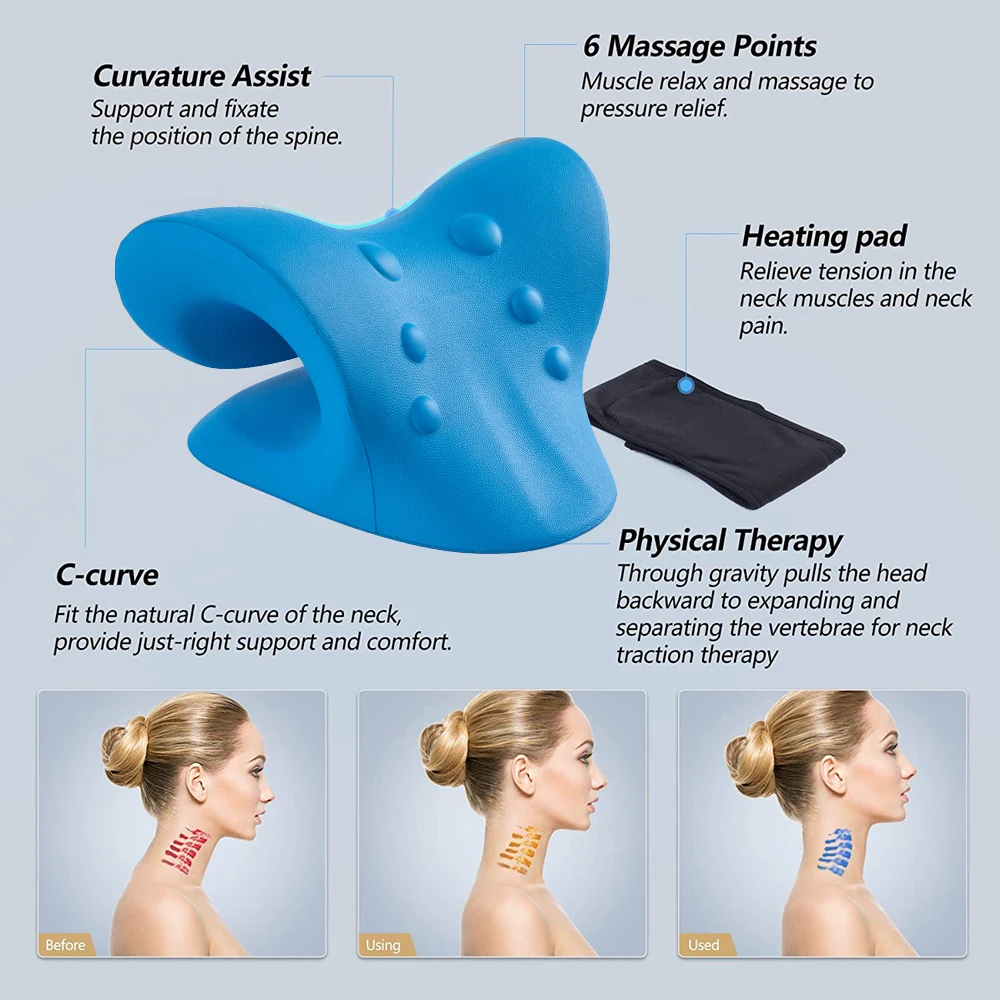 Heated Neck Stretcher for Neck Pain Relief Orthopedic Cervical Traction Device Pillow Heating Shoulder Relaxer Shiatsu Massager