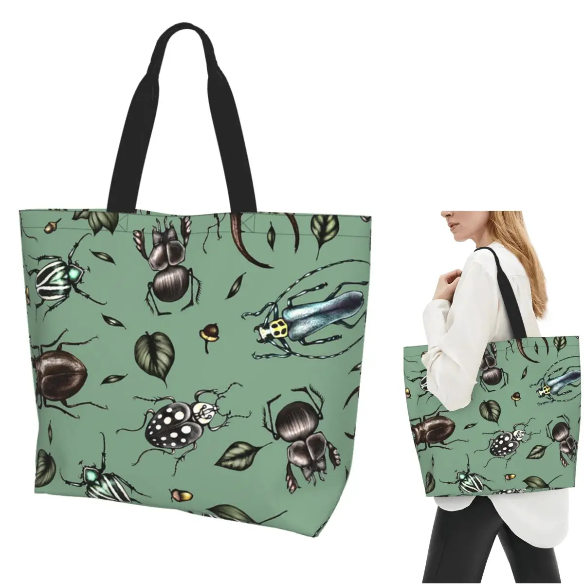 

Colored Beetle Pattern Insect Collection Shopping Tote Bag Canvas Large Capacity Shoulder Bags Shopper Grocery Handbag for Women