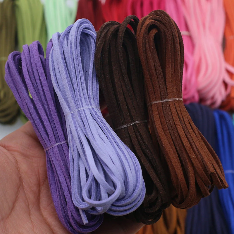 5m High Tenacity Genuine Leather Cord Fit DIY Jewelry Necklace Bracelets Flat Strand Suede Material Solid Color Leather Rope