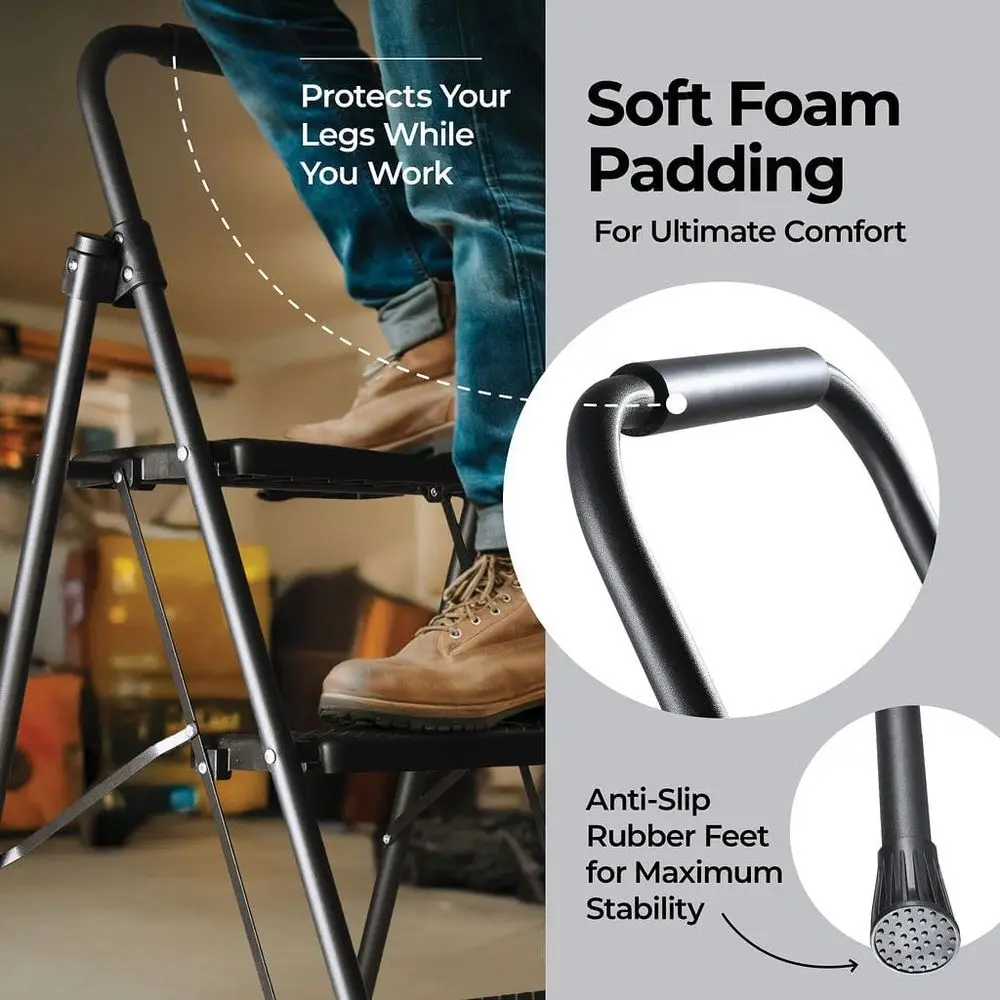 3-Step Folding Stool with Wide Anti-Slip Treads for Adults, Suitable for Home and Office Use, Lightweight and Portable Steel Con