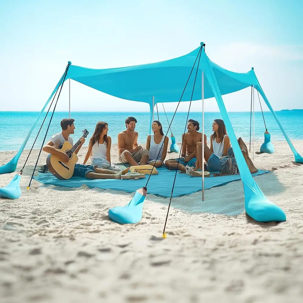 

Beach Tent Sun Shelter 10 X 10Ft With 8 Sandbags, Upf 50+ Protection Beach Shade Canopy, Eazy Up Portable Canopy Tent For Sun,