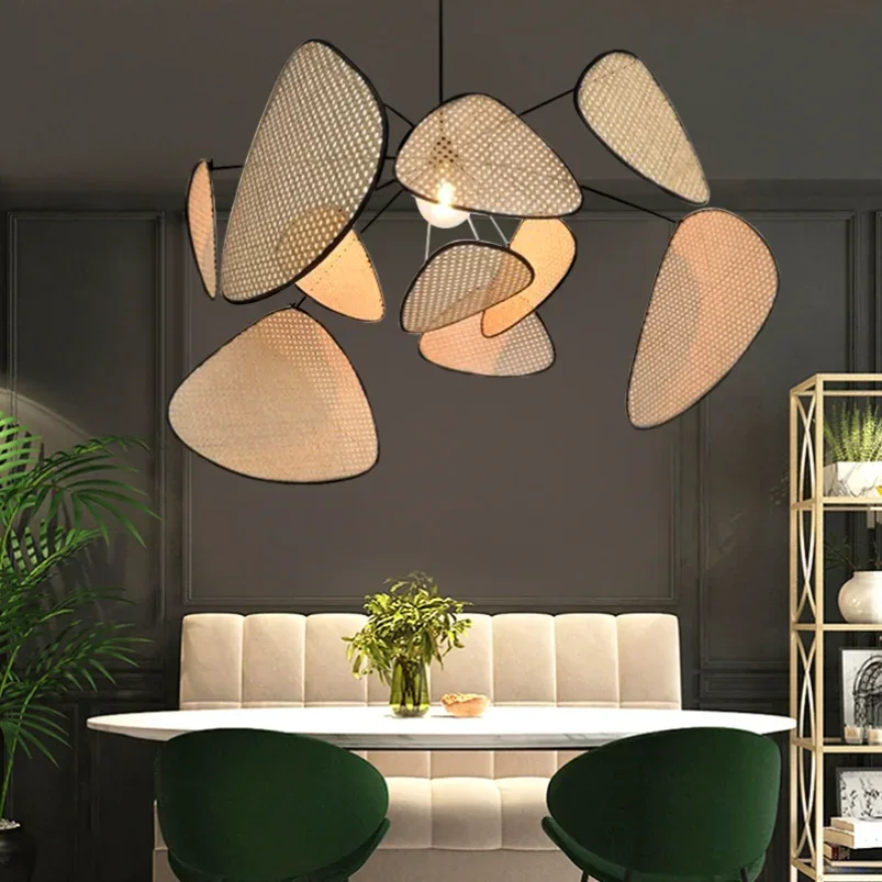 

Designer Wicker Pendant lamp for Living room Bedroom restaurant wood pendant lamp Creative Leaf Grid Rural Handmade Rattan Lamp