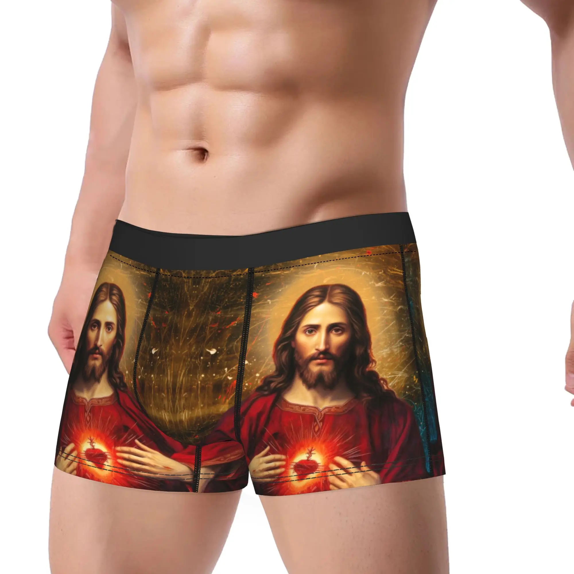 Catholic Sacred Heart Of Jesus Christ Men Boxers Soft Underwear Religious Christian Saint Breathable Panites
