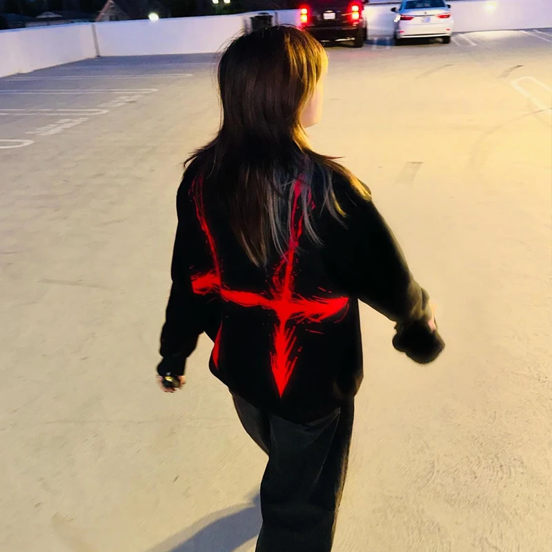 O ネックゴシック原宿ストリートニットセーター女性服ニットトッププルオーバーセーター秋と冬の新ファッションカジュアルルーズ