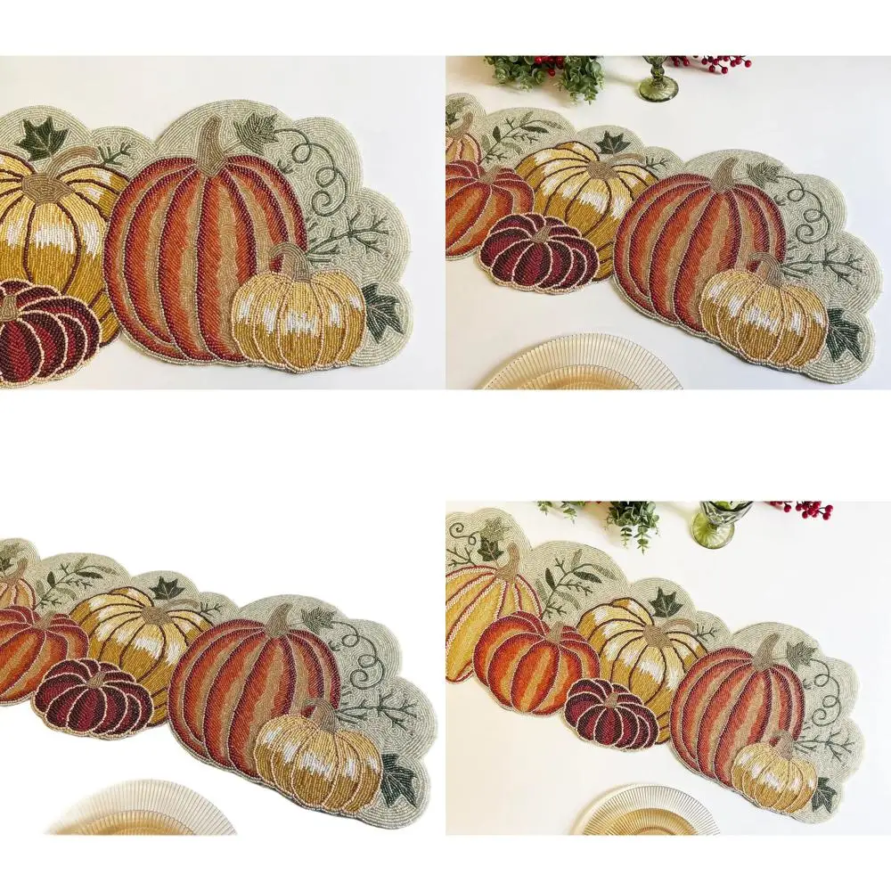 

Autumn Pumpkin-Themed Beaded Table Runner, 13x36 inches