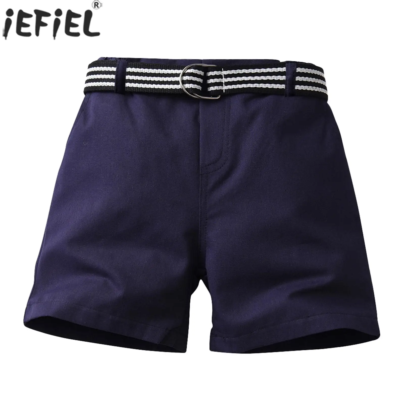

Summer Kids Boys Preppy Style Shorts Elastic Waistband Dress Pants with Belt School Daily Wear Loungewear Party Formal Clothing