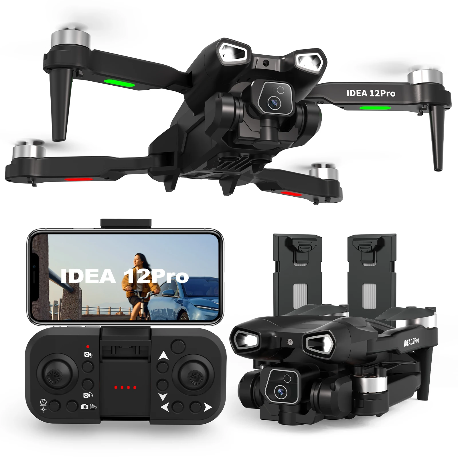 IDEA12Pro Drone met 4K volwassenen Camera 2 batterijen Dubbele camera's RC Quadcopter 5G WiFi FPV Optische stroom Borstelloos voor beginners CO