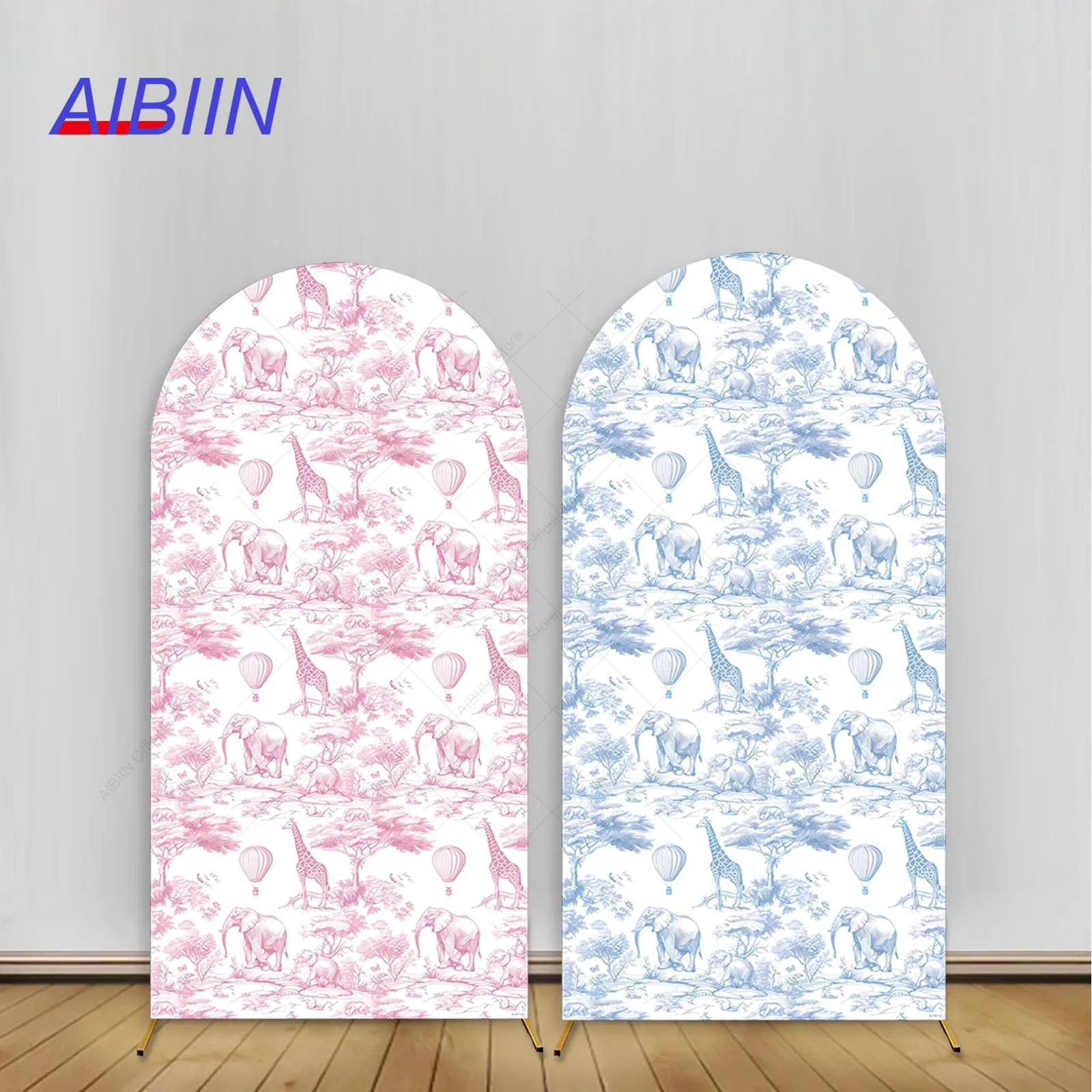 

French Wedding Arch Backdrop Cover Pink or Blue Animals Forest Elephant Giraffe Bride to Be Birthday Baby Shower Party Decor