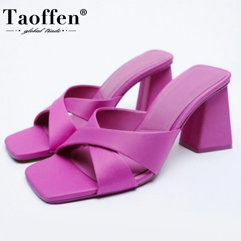 Taoffen Size 35-41 New Women High Heel Sandals Square Toe Thick Heel Summer Woman Shoes Fashion Peaty Club Ladies Footwear