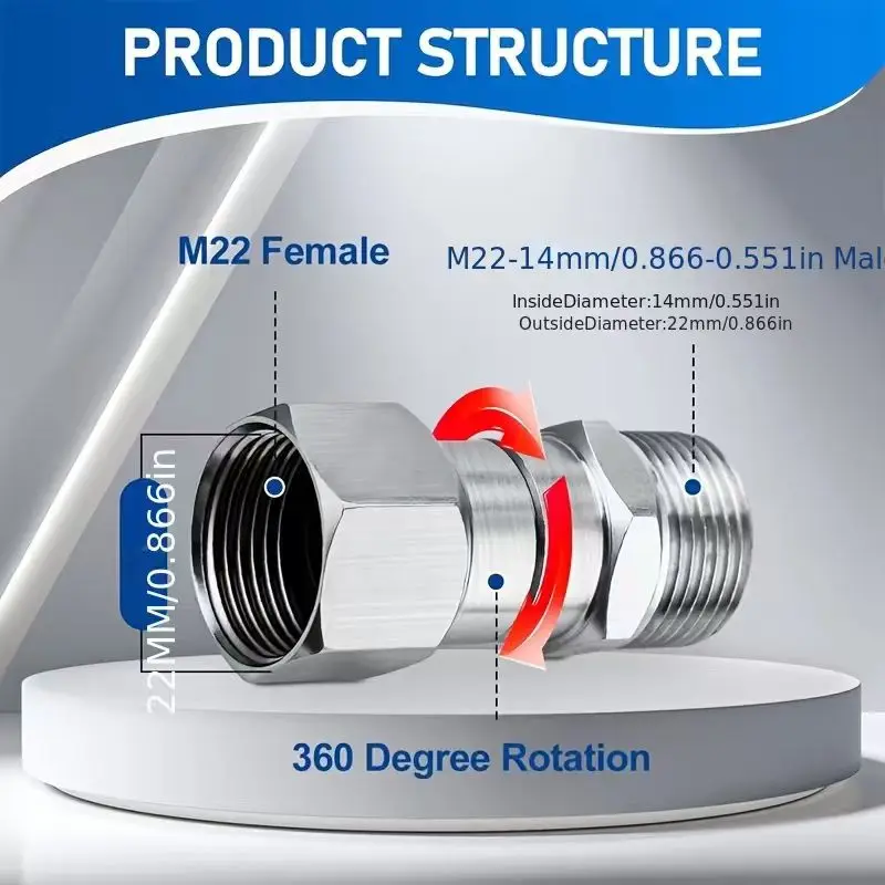 Pressure Washer Swivel Fittings M22 14mm/15mm Thread 360 Degree Swivel Joint Connector for Pressure Washer Gun Hose