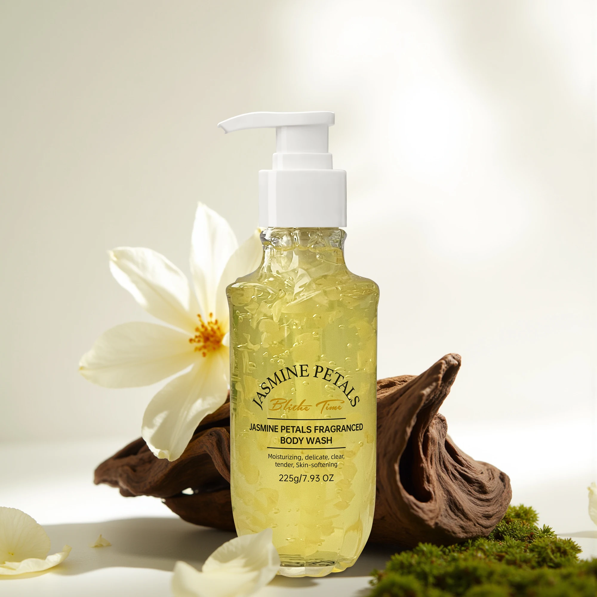 Blithe Time Gel de baño con pétalos de jazmín: 225 g de mantequilla de karité con infusión para una hidratación profunda, fragancia duradera y piel radiante