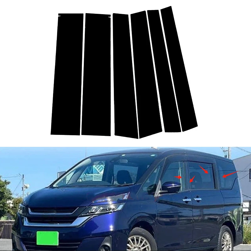 

6PC For Nissan Serena C27 2017 2018 2019 2020 2021 Glossy Black Pillar Posts Door Side Window Trim Decor Sitkcer Cover Accessori