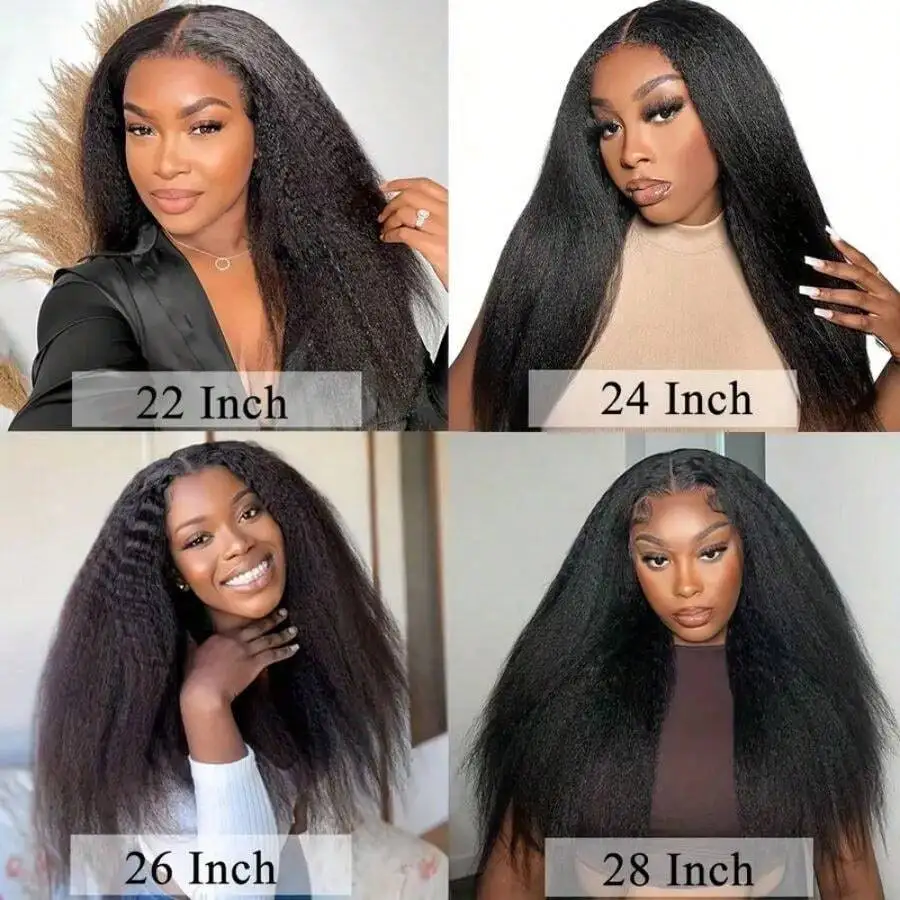 Brazilian Kinky Straight Wig 13x4 13x6 Lace Frontal Wig Natural Black Pre Plucked Baby Hair Transparent Lace Human Hair Wigs 16 To 42 Inch For Black Women - view 5