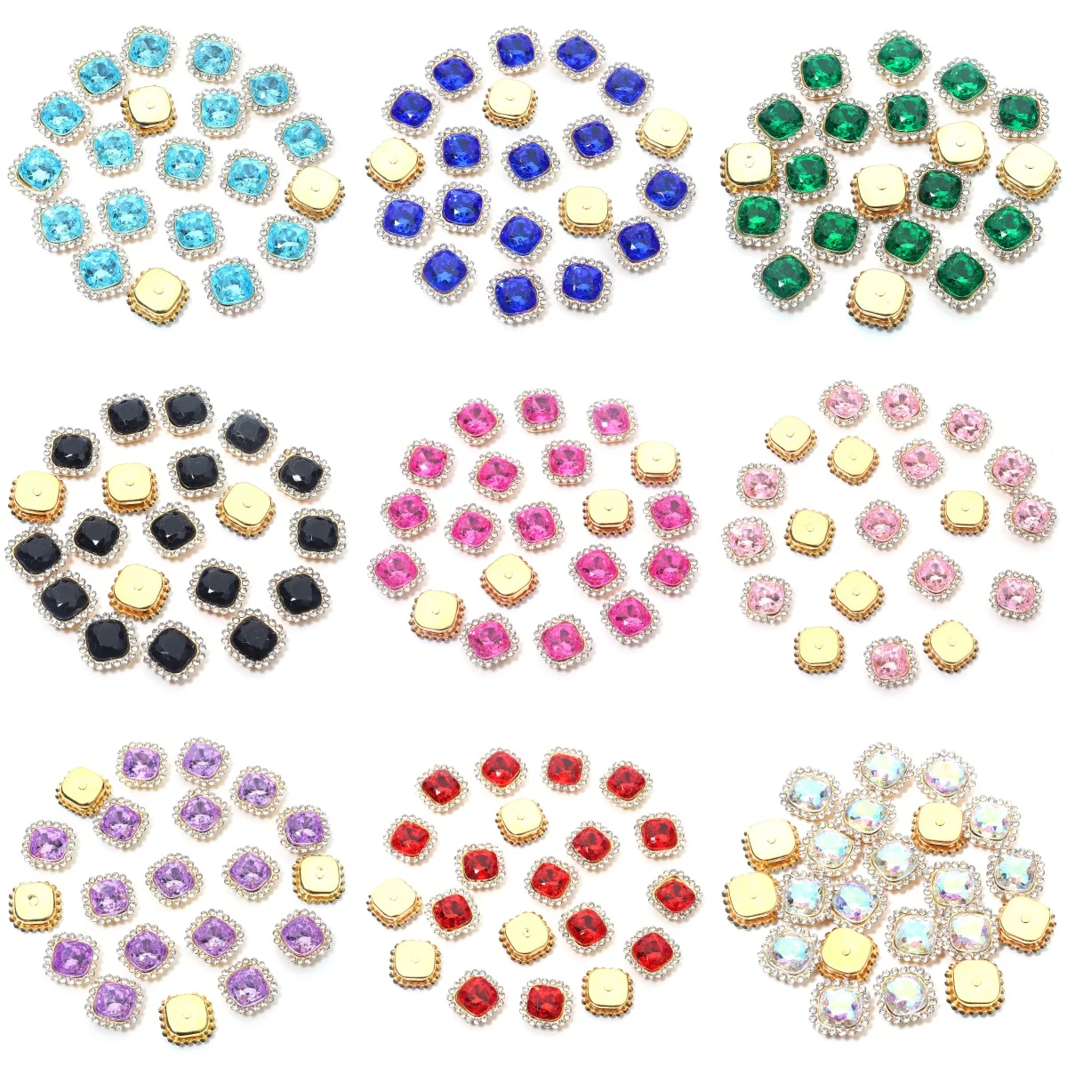 

14x14mm Square Sewing Claw Rhinestones Crystals Acrylic Beads Buttons Sew On Rhinestone for Clothes Sewing Accessories
