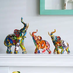 Nordic Painting Graffiti Elephant Sculpture Figurine Art Ornaments Colorful Statue Creative Resin Crafts Home Decoration Gift