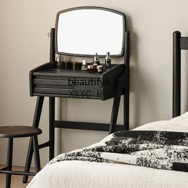 

Маленький комод в стиле ретро, столик для макияжа из цельного дерева, прикроватный чрезвычайно узкий комод для спальни с зеркалом