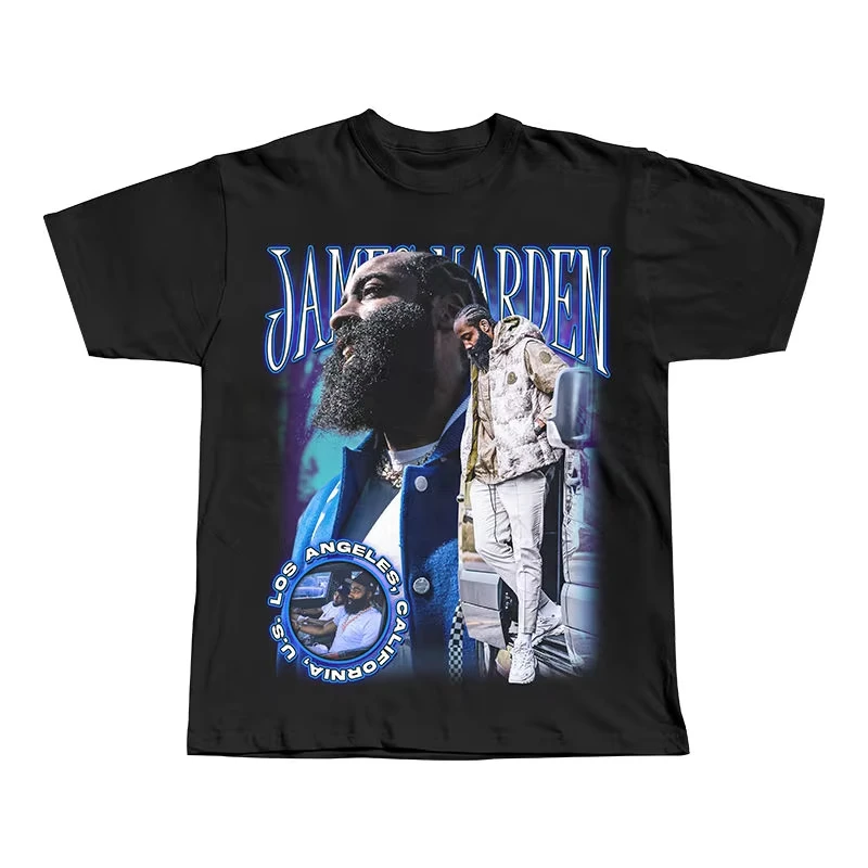 2025 النجم الصاعد جيمس هاردن جيرسي تي شيرت صاروخ الأمريكية خمر القطن فضفاض الرجال والنساء الصيف الراحة قصيرة الأكمام #3