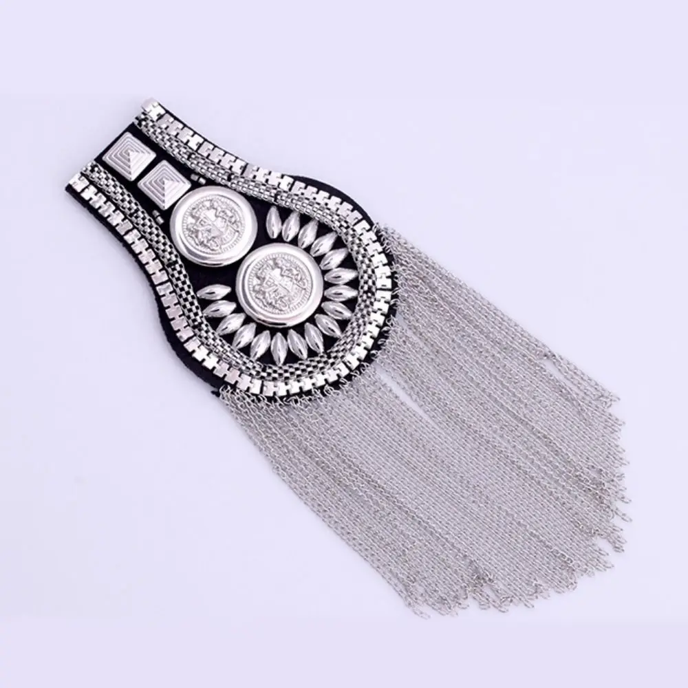DIY Clothes Decor Pin Tassel Chain Epaulettes Metal Alloy Tassel Epaulet Shiny Cool Jacket Vintage Brooch Knight's Uniform
