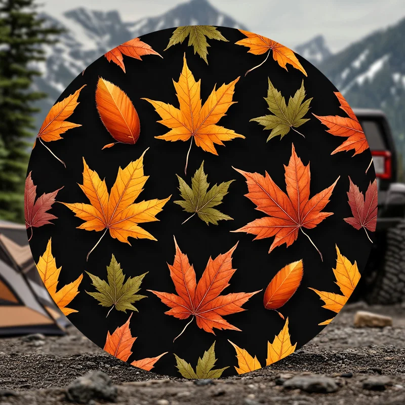 1pc Trendy And Fashionable Autumn Maple Leaf Print Spare Tire Cover For Cars, Colorful Natural Falling Leaves Pattern, Universal